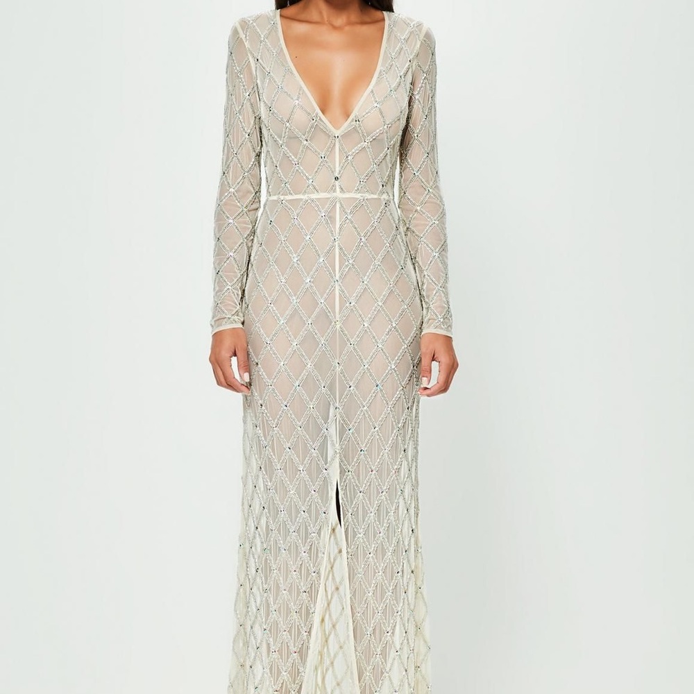 Peace + Love Nude Embellished Split Front Dress